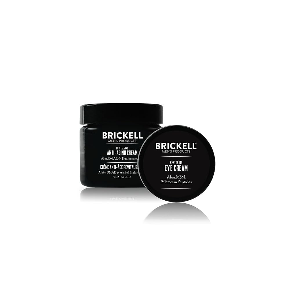Brickell Men's Ultimate Anti-Aging Routine, Anti-Wrinkle, Night Face Cream & Eye Cream to Reduce Puffiness, Wrinkles, Dark Circles, Under Eye Bags, Hyaluronic Acid, Peptides, & Caffeine, Unscented