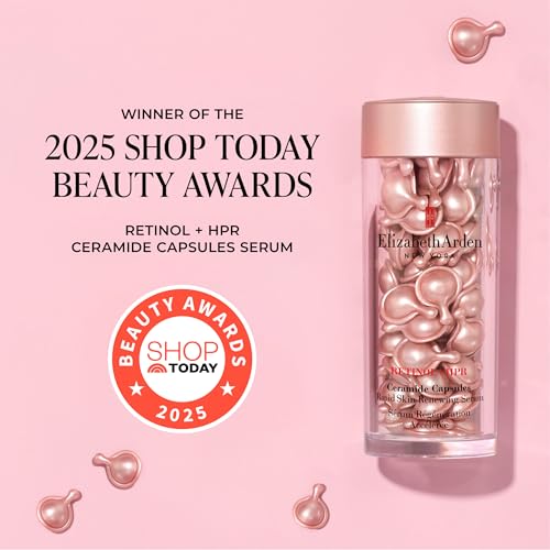 Elizabeth Arden Retinol + HPR Ceramide Rapid Skin Renewing Anti-Aging Face Serum Capsules, Fine Lines & Wrinkles Treatment with Peptides, Vitamin E, & Niacinamide, 60 Count