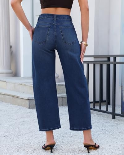 GRAPENT High Waisted Jeans for Women Cute Womens Trendy Barrel Leg Stretchy Baggy Barrel Jeans Cropped Denim Pants, Darkness Blue, S, US Size 4 to 6