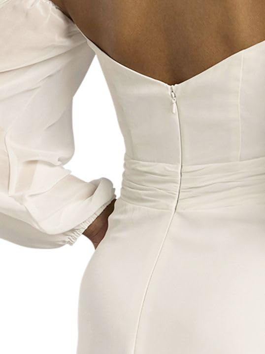 David's Bridal Off-The-Shoulder Billow Sleeve Wedding Dress, Women's Size 22W, Soft White