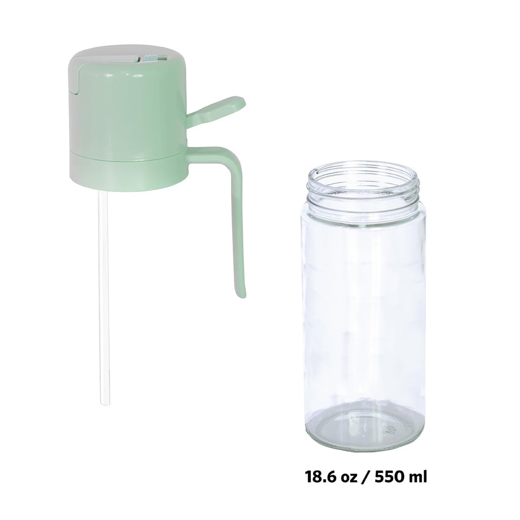 Glad 2 in 1 Oil Dispenser, 18.6oz/550ml - Olive Oil Sprayer for Cooking, Pouring Salad Dressing, and Grilling - Kitchen Gadget with Refillable Glass Bottle, Handle, and Mist or Pour Options - Green