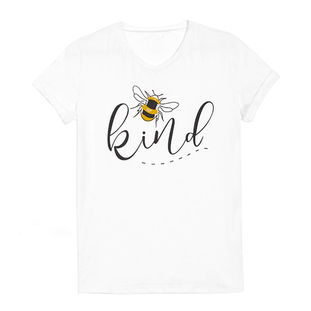 Womens Be Kind Graphic Tees V Neck Cute Printed Summer Casual T Shirts Tops (White,Large)
