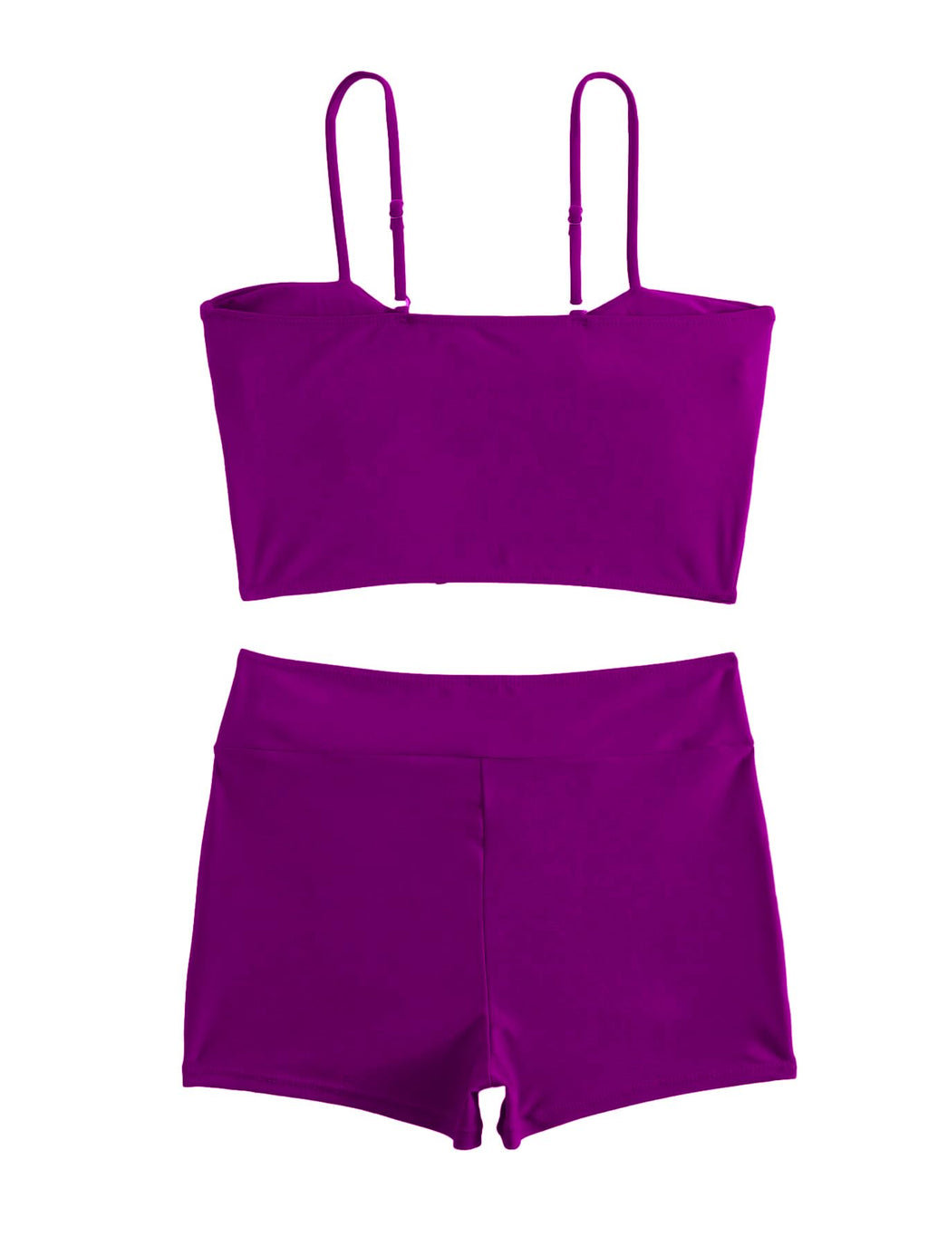 Lilosy High Waisted Tummy Control Drawstring Bikini Set String Swimsuit Cami Top and Tie Side Shorts 2 Piece Women Bathing Suit Purple Small