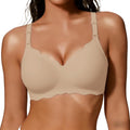COCOMARTS Jelly Bras for Women No Underwire Scalloped Push Up Wireless Bralettes Seamless Soft Comfort Everyday Tshirt Bra Nude X-Large