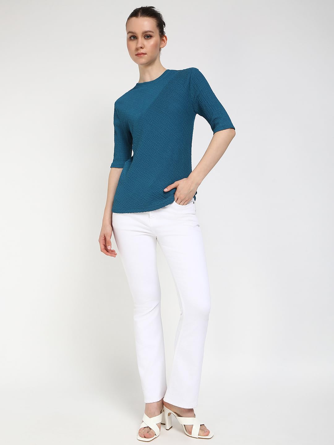 Calvin Klein Women's Textured Knit 3/4 Sleeve Top