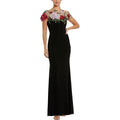 Floral Embellished Jersey Fitted Gown Black Multi