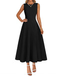 MEROKEETY Women's 2026 Semi Formal Cocktail Dresses Summer Elegant Classy Midi A Line Sleeveless Dress, Black, X-Large