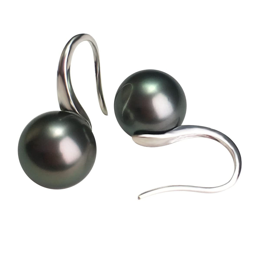 Gift for Wife Tahitian Black-Pearl-Earrings-Gifts for Women- Wedding Birthday Anniversary-Mom Her Mothers Day Valentines Day Christmas-Sterling Silver Plated 18K Gold Pearl Dangle Earring Fine Jewelry