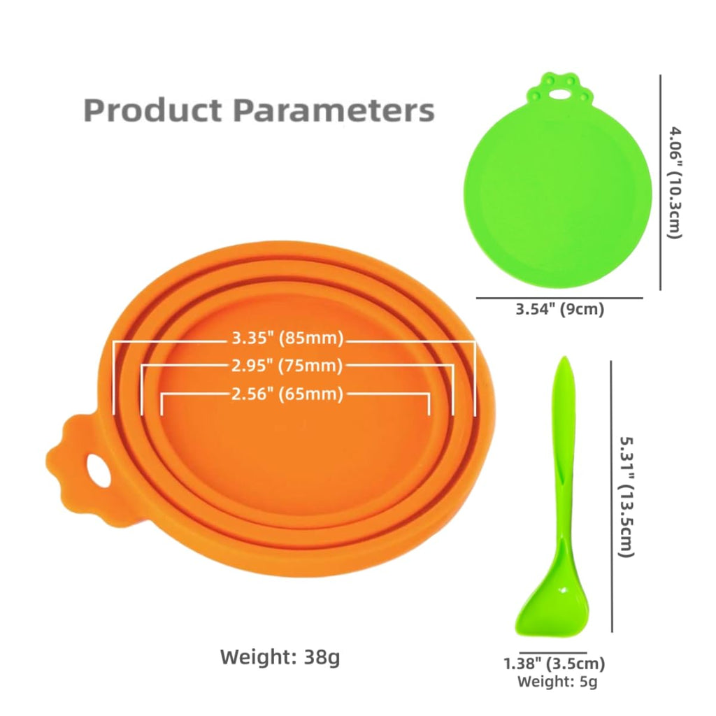 MoPawKT- Silicone Pet Food Can Covers Lids, 3 Inner Diameters 2.6”/3”/3.4” Fits 3-15 oz Standard Cat Dog Food Cans, Multi-Size Canned Covers, BPA Free, Reusable (Blue+Green, 1 spoon)