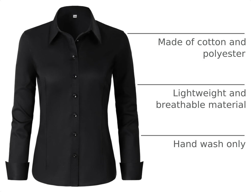 CUNLIN Blouses & Button-Down Shirts Women Cotton Collared Long Sleeve Dressy Casual Tops Womens Oxford Button up Down Dress Shirt Collar Work Office Blouse Vneck Tunic top Plus-Size 2X Black Size XXL