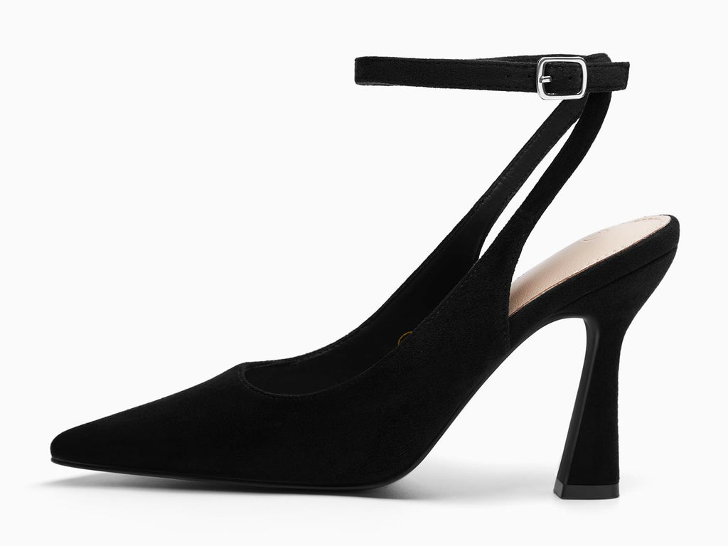 Coutgo Womens Closed Toe High Heels Slingback Pointed Toe Pumps Ankle Strap Dress Shoes, Suede Black, Size 8