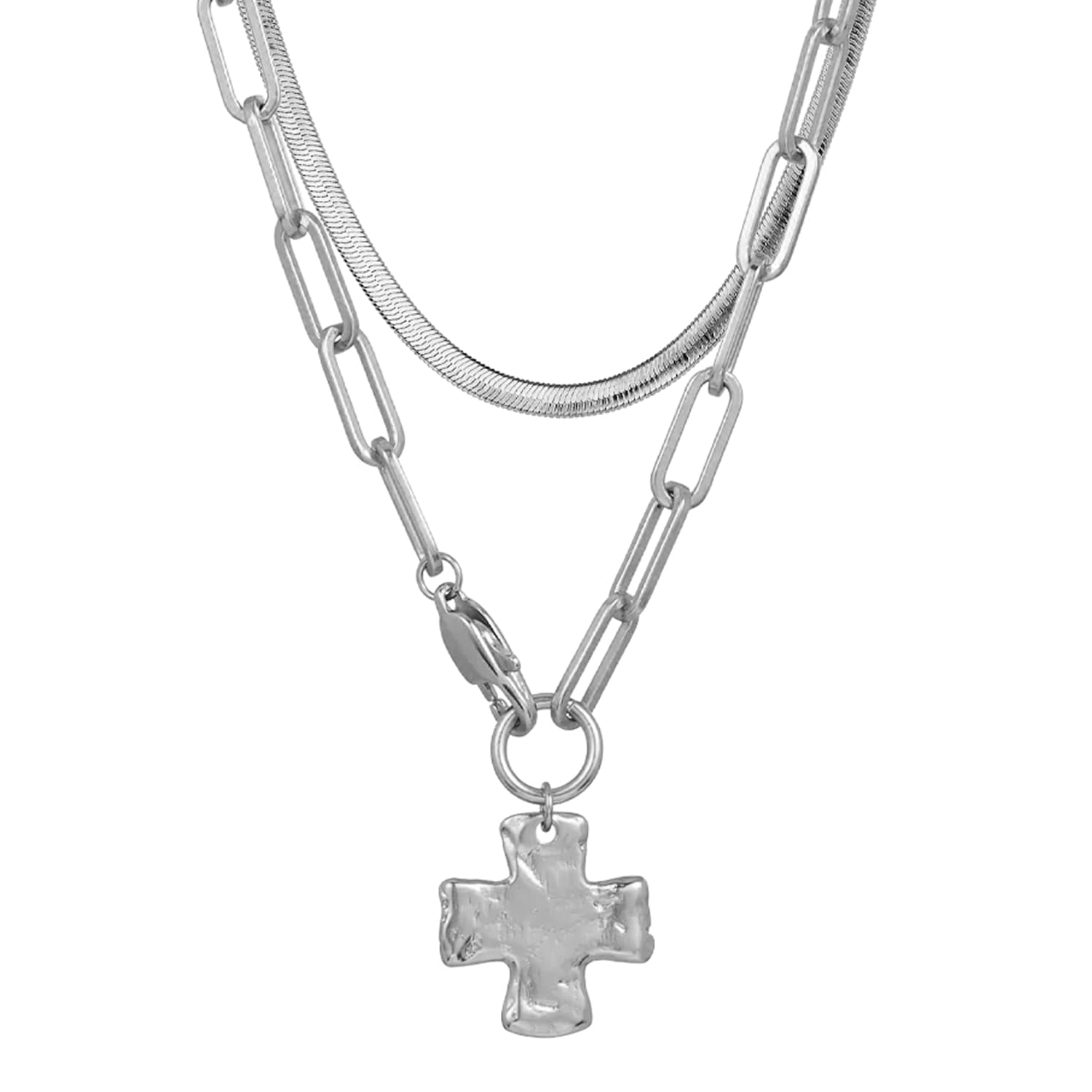 James Michelle The Original Silver Chunky Cross Necklace Set for Women – 3-Year Color Guarantee – Waterproof, Non-Tarnish, Hypoallergenic, Silver PVD Coated – Great for Beach, Wedding, Gifts