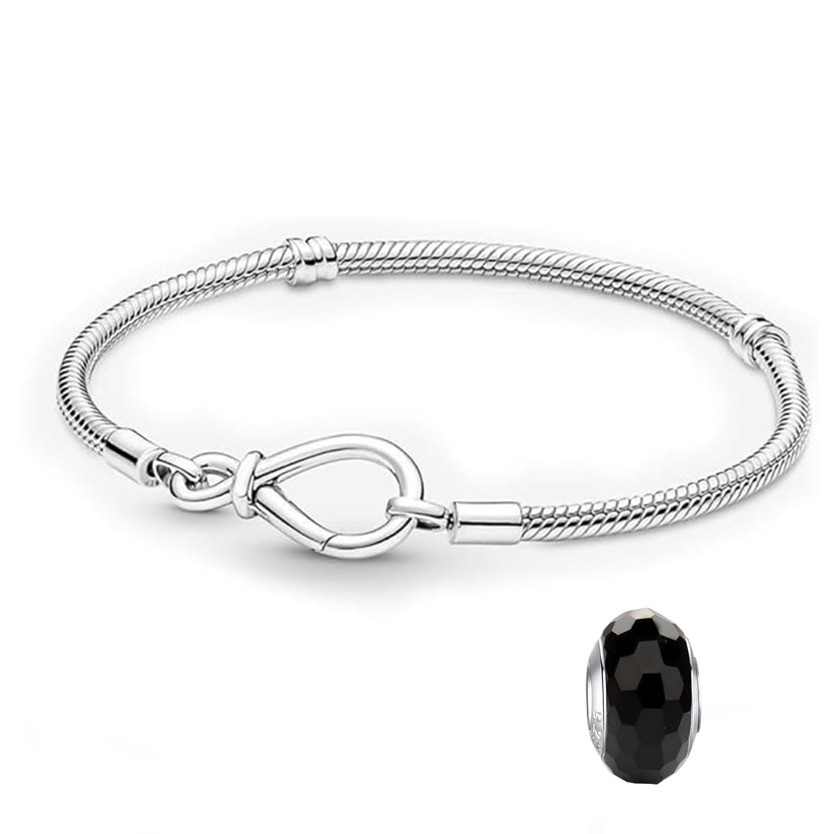 LNQOBU 925 Sterling Silver Snake Chain Bracelet Glossy Women Charm Bracelets for Mother's Day Gift(With one Spacer Beads)
