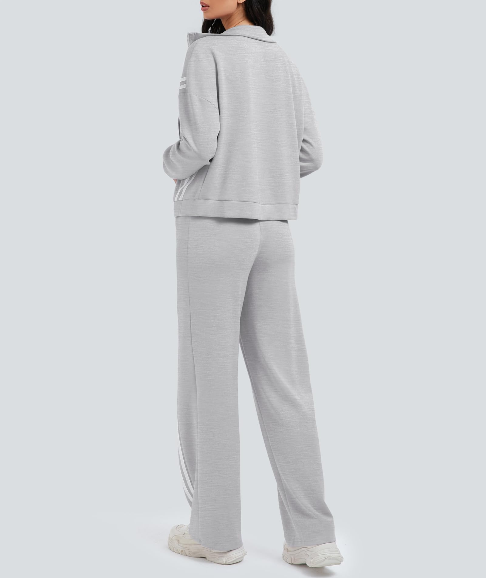 Casly Lamiit Two Piece Sweatsuit for Women Matching Lounge Sets 2025 Fashion Casual Fall Outfits Stripes Track Jackets Sweatpants Track Suit Grey M