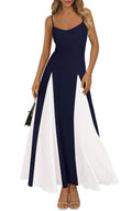 PRETTYGARDEN Spaghetti Strap Backless Spring Dresses for Women 2026 Flowy Maxi Dresses Sleeveless Wedding Guest Dress Navy White, Small