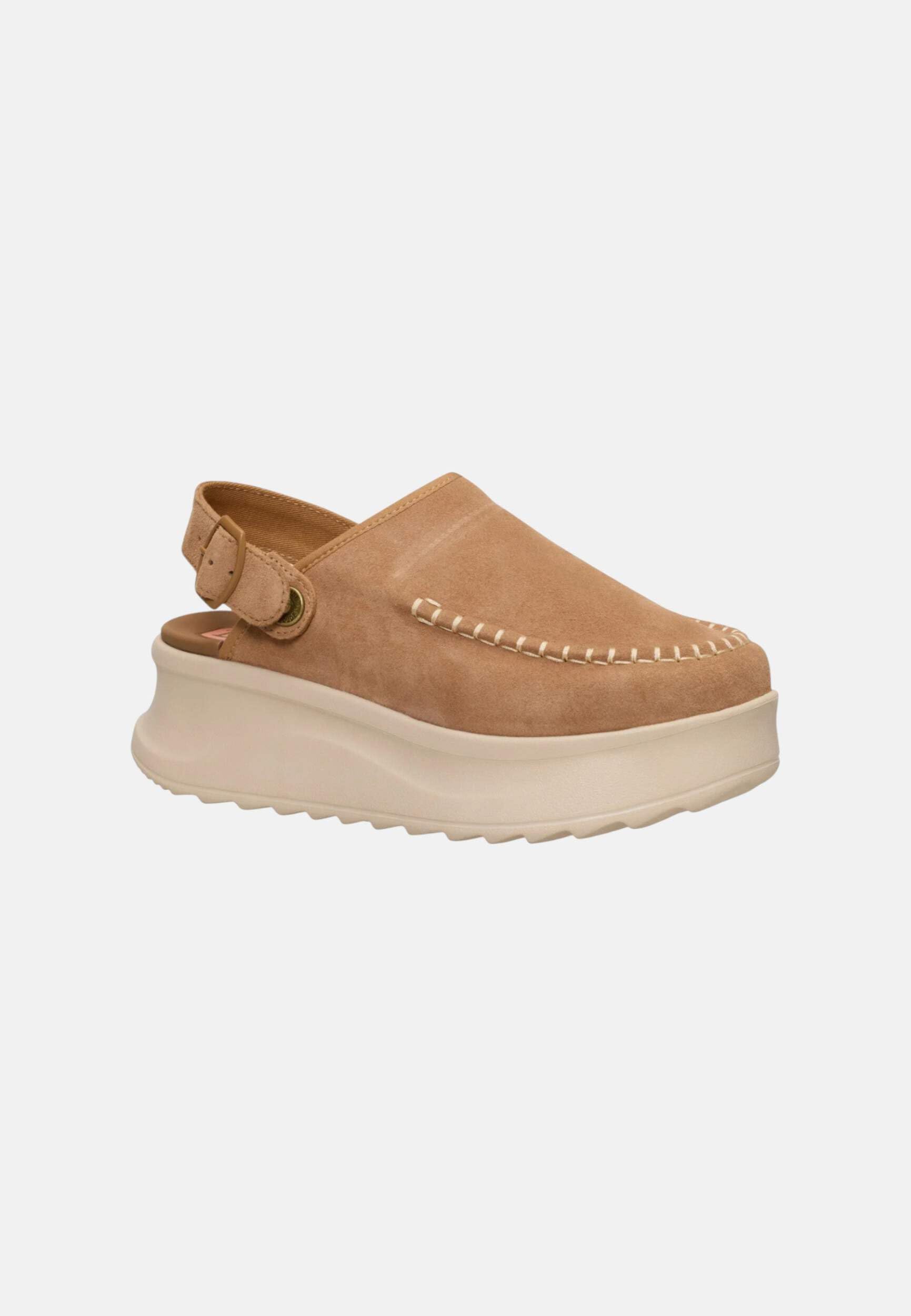 HEYDUDE Women's Delray Suede Tan Size 8,Platform Clog, Casual Slip-On Shoes, Lightweight, Comfortable, Stylish Everyday Footwear