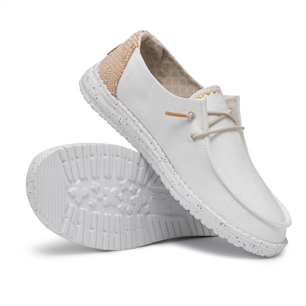 HEYDUDE Women's Wendy Chambray White Sand Size 8 | Women’s Shoes | Women’s Lace Up Loafers | Comfortable & Light-Weight