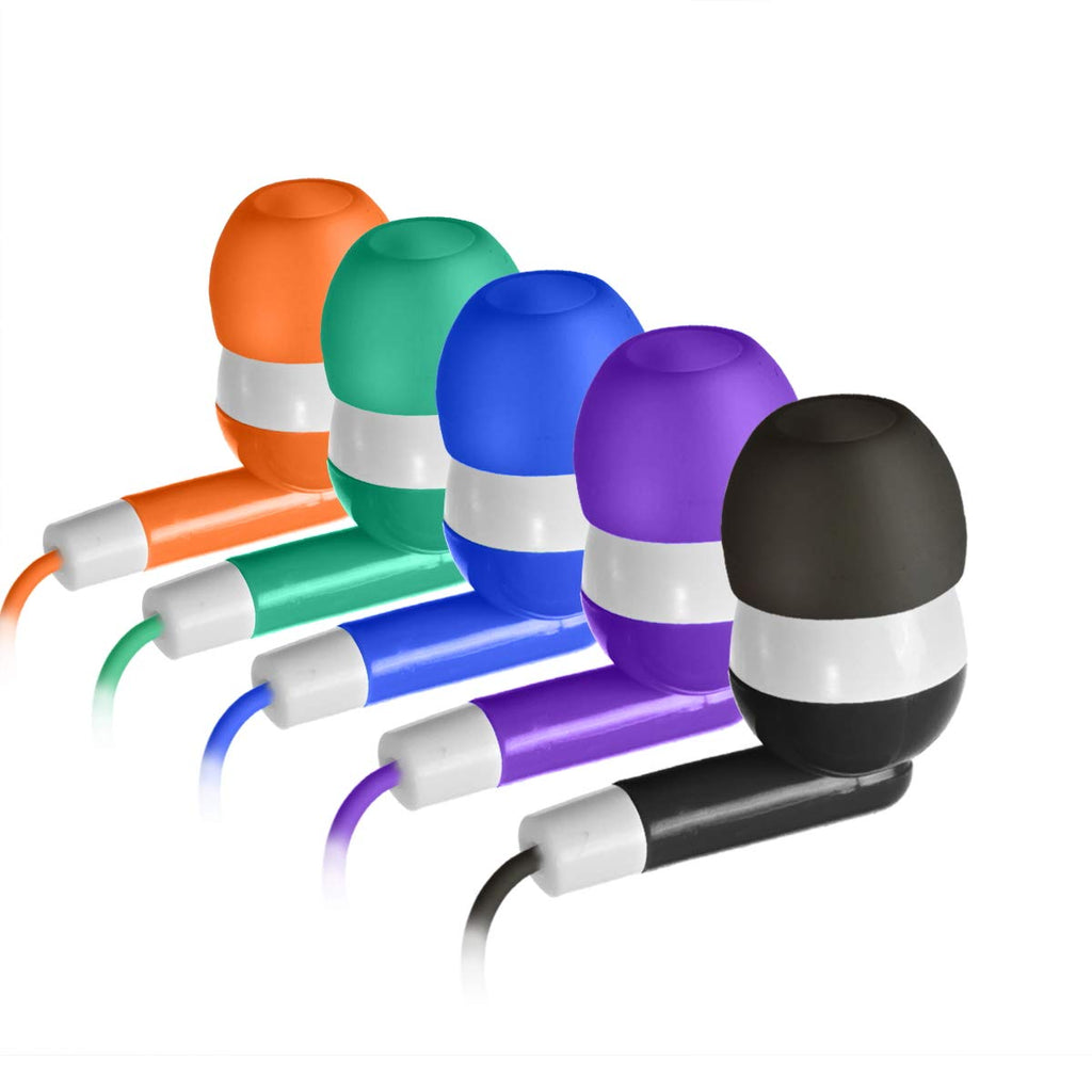 Keewonda 30 Pack Multi Color Earbuds for Kids, In-Ear, Wired, 5 Colors (Black, Blue, Orange, Green, Purple), Compatible with iPads/Mac/PC/Chromebook/Fitness & Audio Equipments