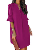 QACOHU Summer Dresses for Womens 2025 V-Neck Short Sleeve Breathable Soft Skin-Friendly Comfortable Tunic Dress Rosy L