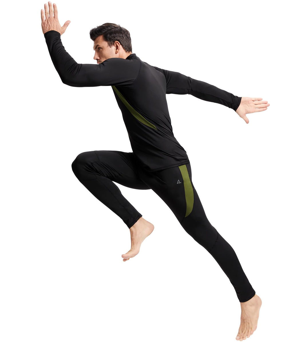 CL convallaria Thermal Underwear for Men, Long Johns Winter Hunting Gear Sport Base Layer Top and Bottom Set Midweight Black L