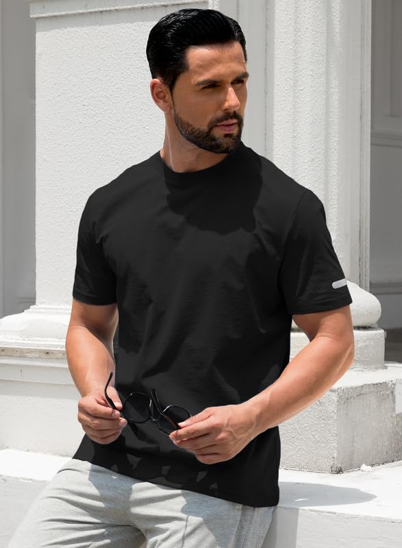 JVVOO Mens Casual T Shirt Quick Dry Moisture Wicking Muscle Fit Shirt Gym Workout Athletic Tee Shirts Big & Tall Black 4XL