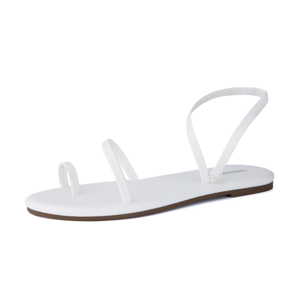 CUSHIONAIRE CHAI Flat Strappy Sandals for Women, Comfortable Dressy Summer Slip-On Sandal with Memory Foam, Ivory 7