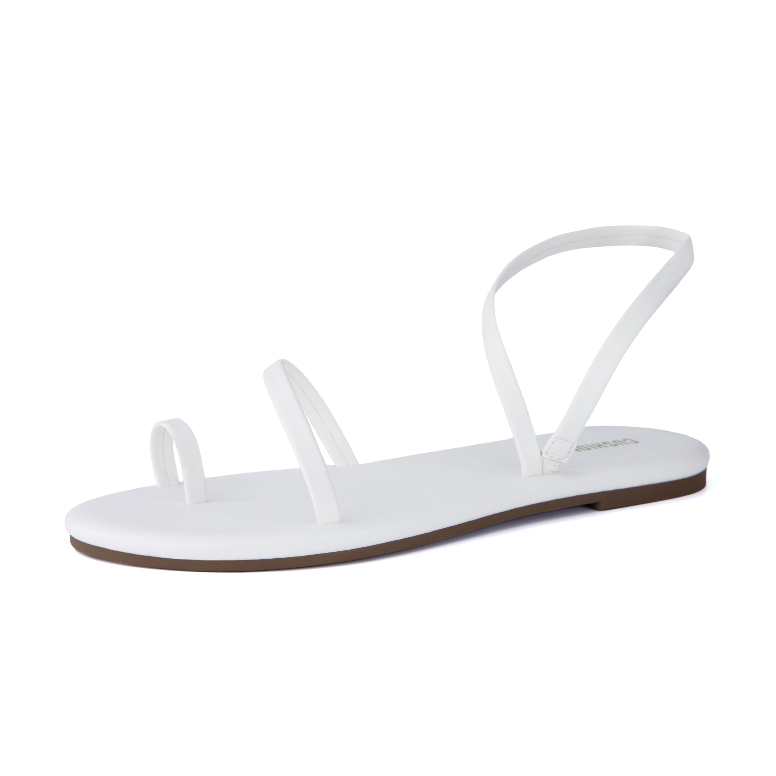 CUSHIONAIRE CHAI Flat Strappy Sandals for Women, Comfortable Dressy Summer Slip-On Sandal with Memory Foam, Ivory 7