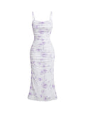 GORGLITTER Women's Floral Spring Summer Wedding Guest Dress Bridal Shower Cocktail Tea Party Beach Midi Sun Dress 2026 Purple Small