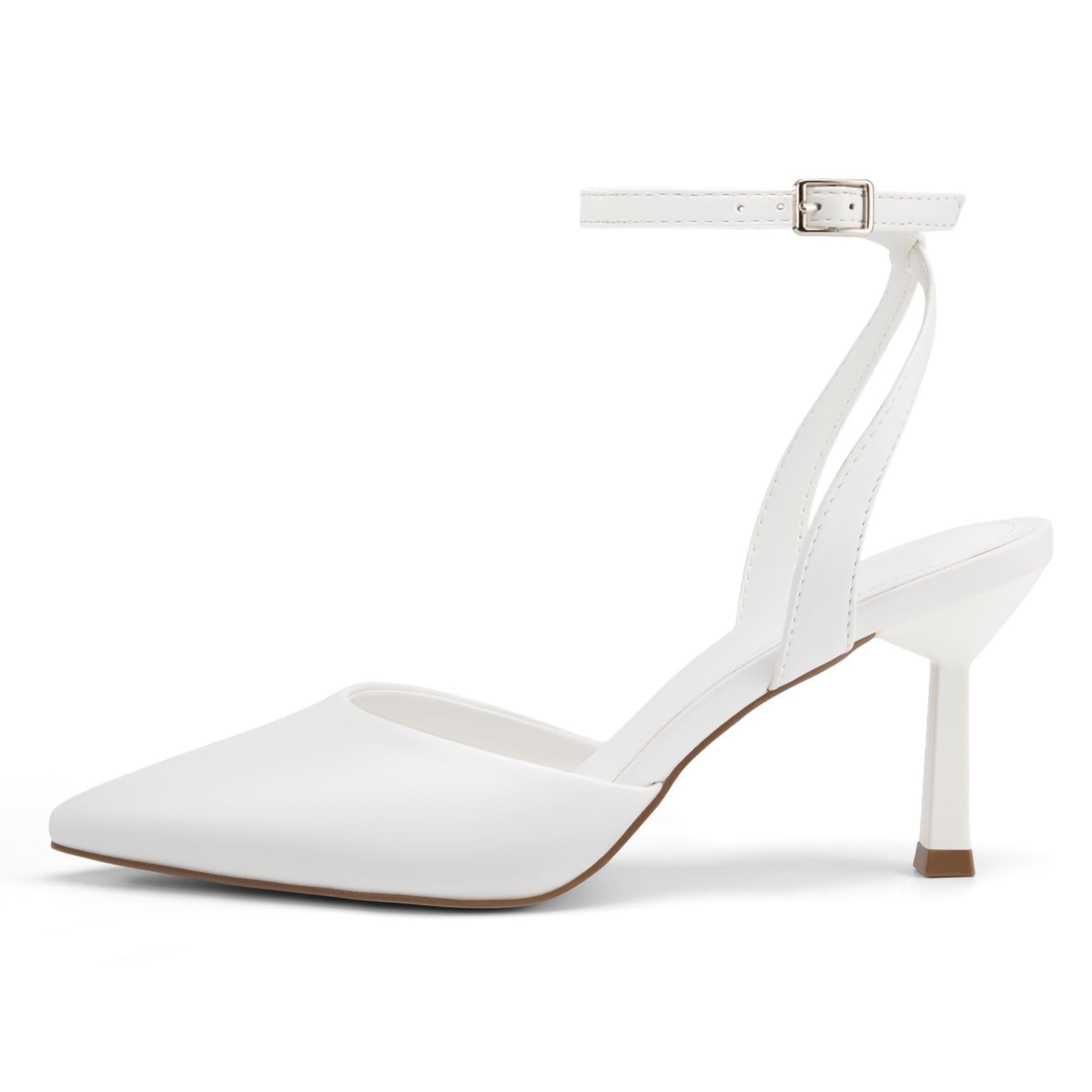 Athlefit Women's Closed Pointed Toe 3 Inch High Heels Ankle Strap Stiletto Heel Wedding Party Dress Pumps Shoes, White Size 9.5,SAPU2602W
