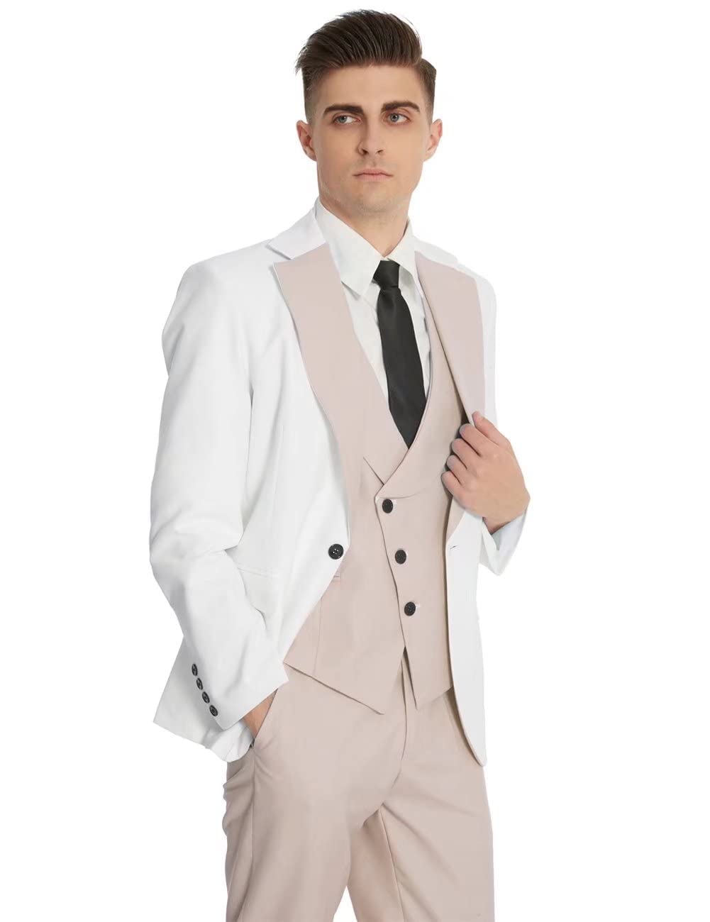 Wangyue Mens Suits Black Grey Tuxedo Mens 3 Piece Suit Slim Fit Tuxedo for Men Prom Wedding Suits Groomsman Dinner Party,L