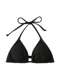WDIRARA Women's Solid Triangle Bikini Top Sexy Halter String Micro Bathing Suits Tops Black Small