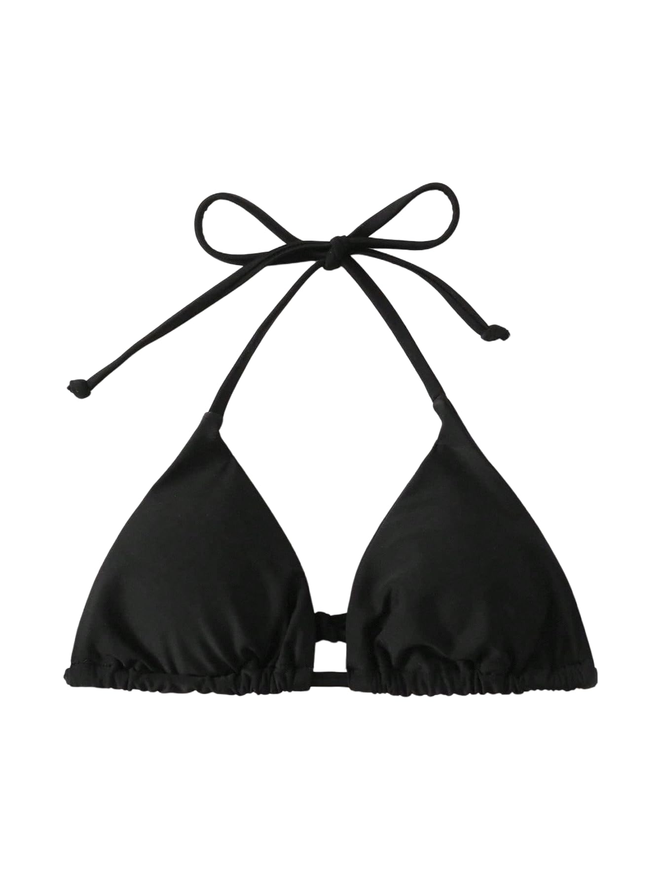 WDIRARA Women's Solid Triangle Bikini Top Sexy Halter String Micro Bathing Suits Tops Black Small