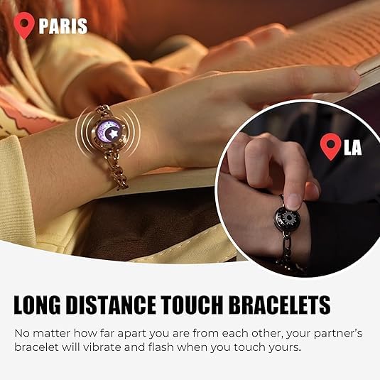 TOTWOO Touch Bracelets for Couples, Vibration & Light up for Love Couples Long Distance Relationship Gifts for Girlfriend Bluetooth Pairing Jewelry