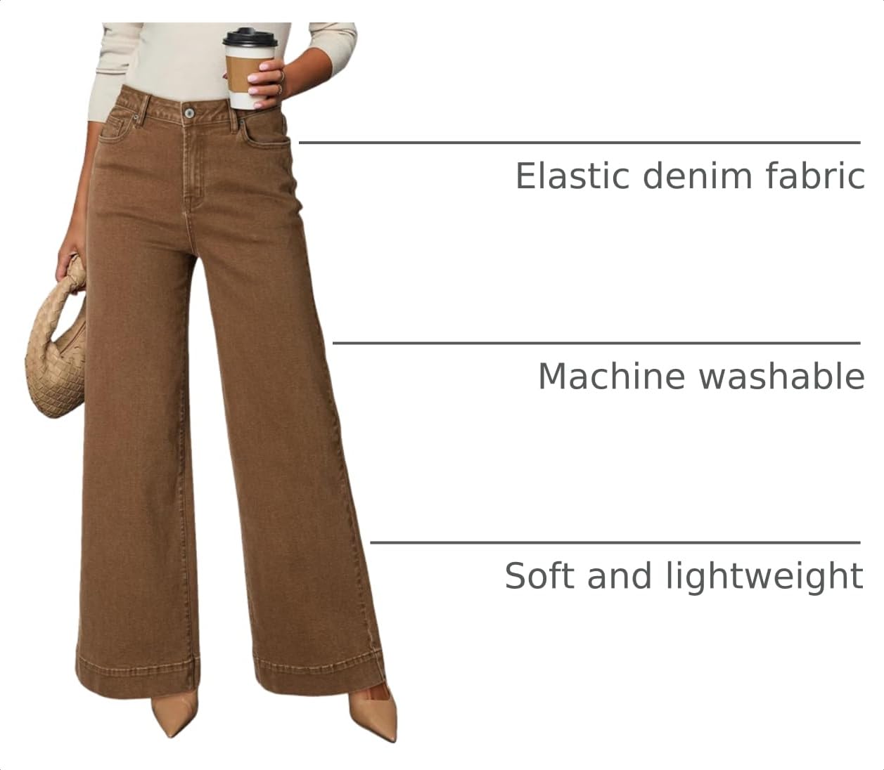 Dokotoo Women's Jeans for Women Wide Leg Stretch Denim Pants Brown Size 10