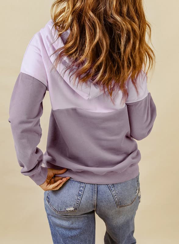 Dokotoo Women's Fashion Hoodies & Sweatshirts Long Sleeve Front Button Collar Hooded Pullovers with Pockets Winter Sweatshirts for Women Loose Fit Casual Ladies Fall Shirts Tops Purple L