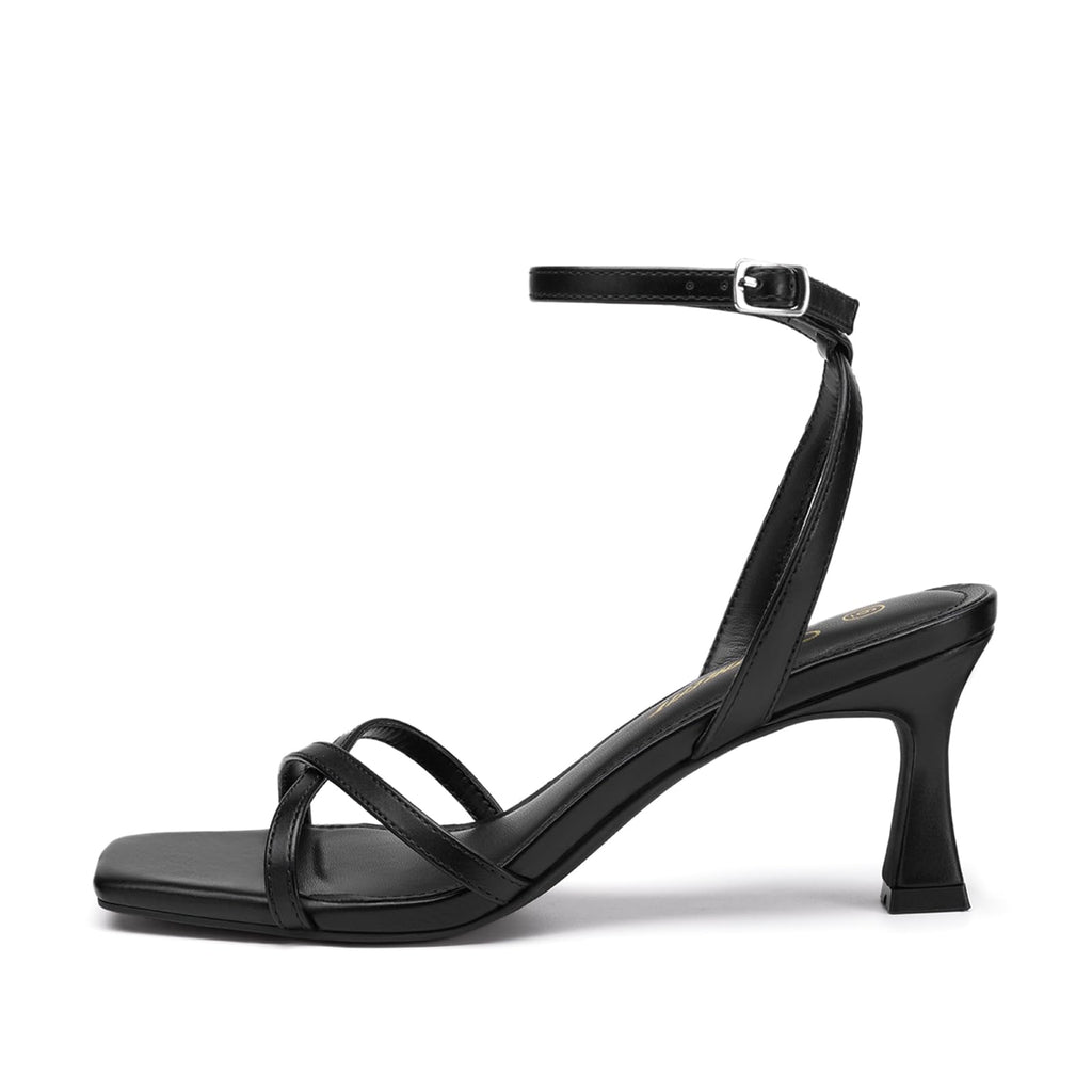 Athlefit Black Kitten Heels for Women Square Open Toe Strappy High Heels Comfortable Dressy Summer Graduation Ankle Strap Heeled Sandals Size 8
