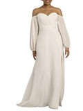 David's Bridal Off-The-Shoulder Billow Sleeve Wedding Dress, Women's Size 22W, Soft White