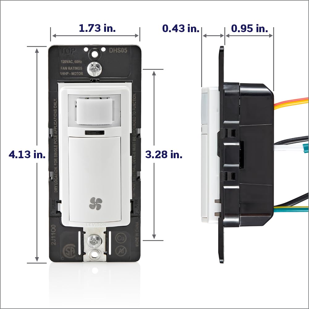 Leviton Humidity Sensor Switch for Bathroom Exhaust Fan, Automate Ventilation, Air Circulation, Moisture Control, ¼ HP, Single Pole, DHS05-1LW, White