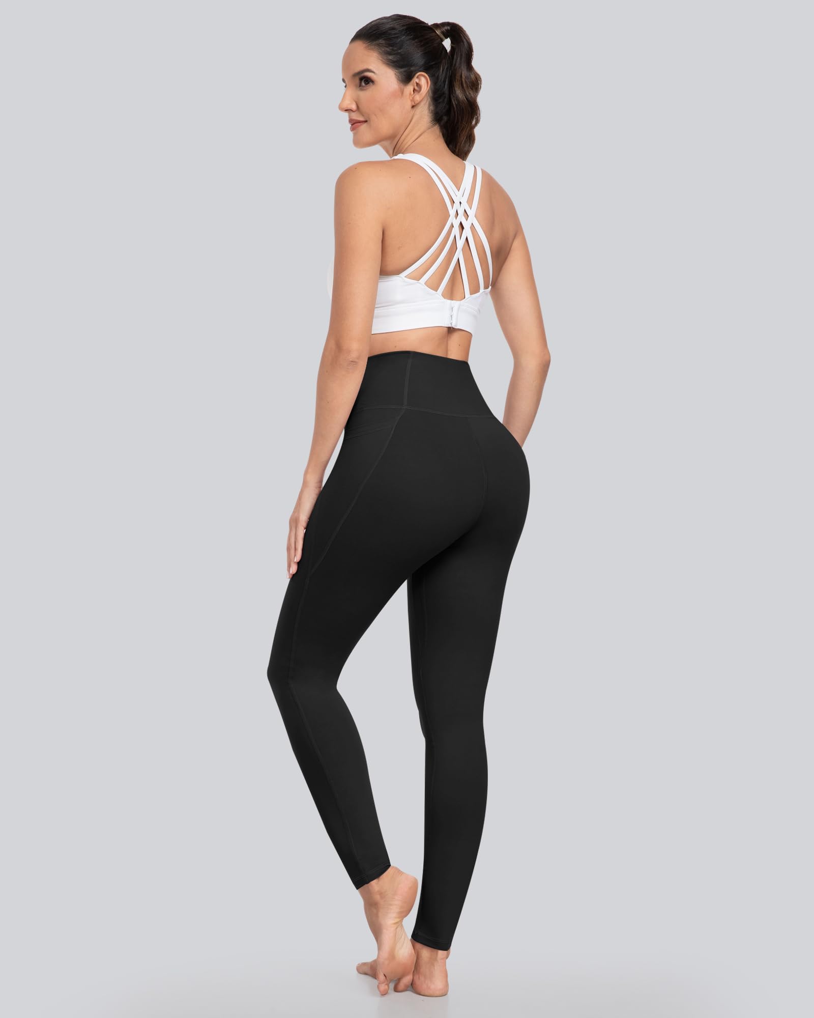 CHRLEISURE Leggings with Pockets for Women - Tummy Control High Waisted Soft Workout Yoga Pants（Black,M）