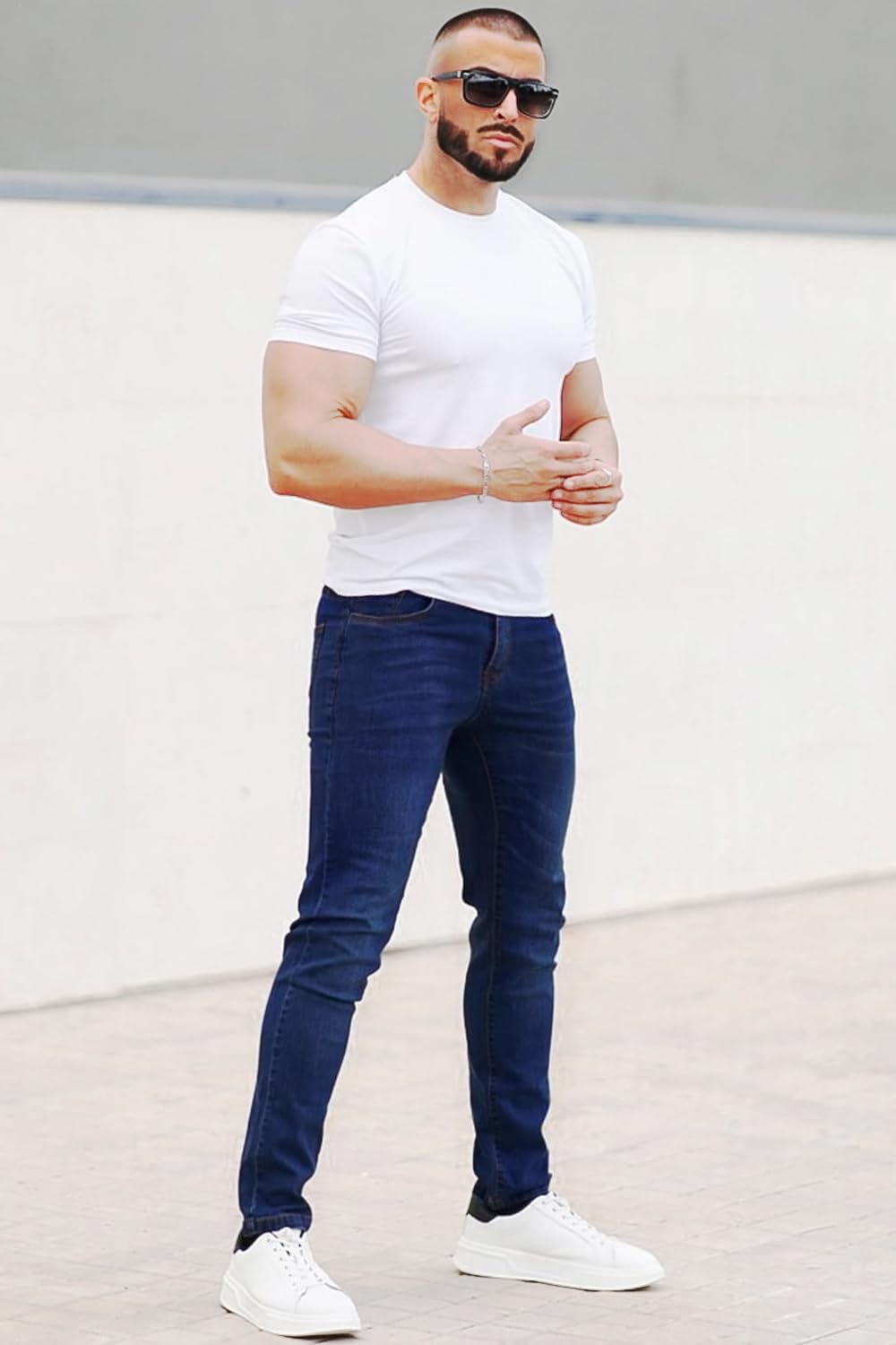 Mens Jeans Slim Fit Stretch Soft Denim Pants Men Slim Leg Indigo Blue 32x30