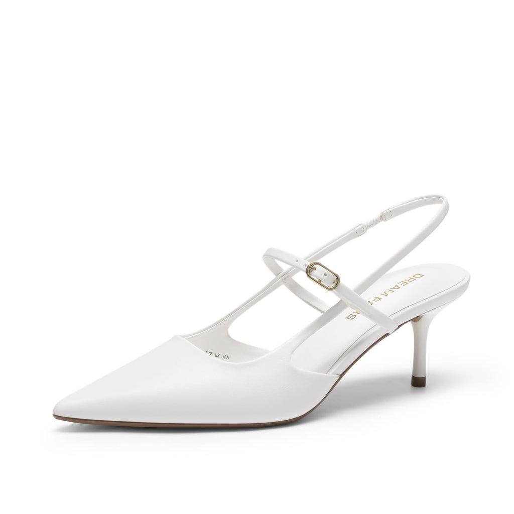 DREAM PAIRS Mary Jane Shoes Women Kitten Slingback Pointed Closed Toe Heels Dress Party Casual Comfortable Pumps Shoes,Size 7,White,SDPU26014W