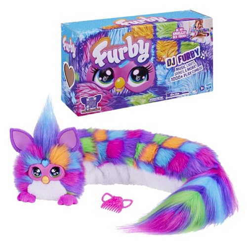 FURBY DJ Interactive Toy, Neon Star, Snuggly Electronic Plush, Music, Lights, Motion, & Games, Speaks English & Furbish, 32 in Long, 6+ Years (Amazon Exclusive)