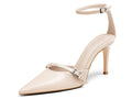 Coutgo Womens High Heels Closed Pointed Toe Ankle Buckle Strap Sexy Pumps Wedding Party Dress Shoes, Beige, Size 6