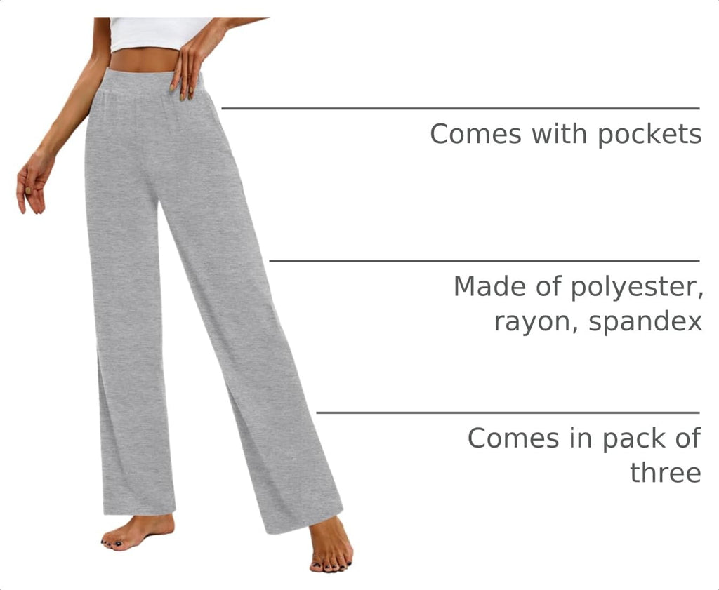 Huukeay 3 Pack Women's Lounge Pants Cozy Sweatpants,Medium,Black, Gray, Light Gray