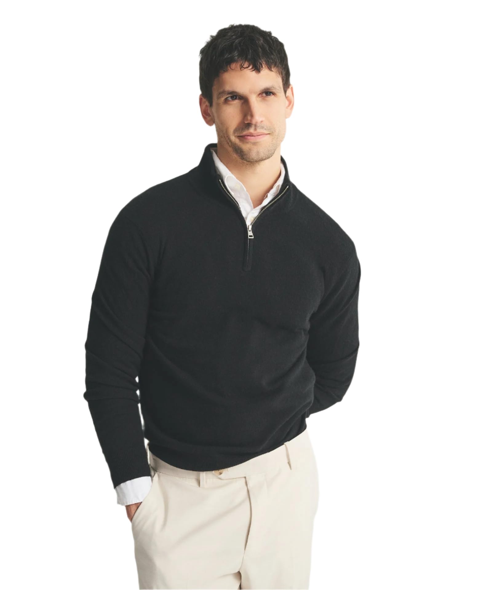 NAADAM Mens Signature Cashmere Quarter Zip, Black,M