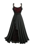 ROSE GAL Plus Size Women Halloween Costume Romantic Goth Vampire Dress Spider Web Flocking Mesh Overlay Ruffle Maxi Layered Flowy Sleeveless Tank Dress(Black/1X)