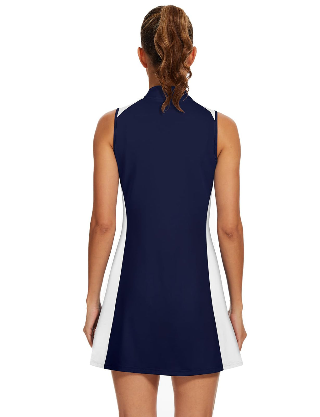 Viracy Tennis Dress for Women Golf Dresses with Built in Shorts, Pockets Sleeveless Slimming Athletic Dress Zip Up Stand Collar Lightweight for Hiking Running, Dark Blue, Large