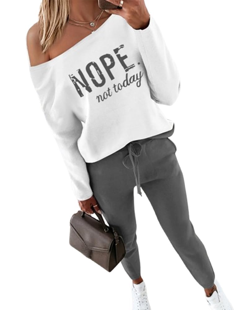 CHICME Womens Tracksuit Fall 2 piece Outfits Pants Set-Gray-Large