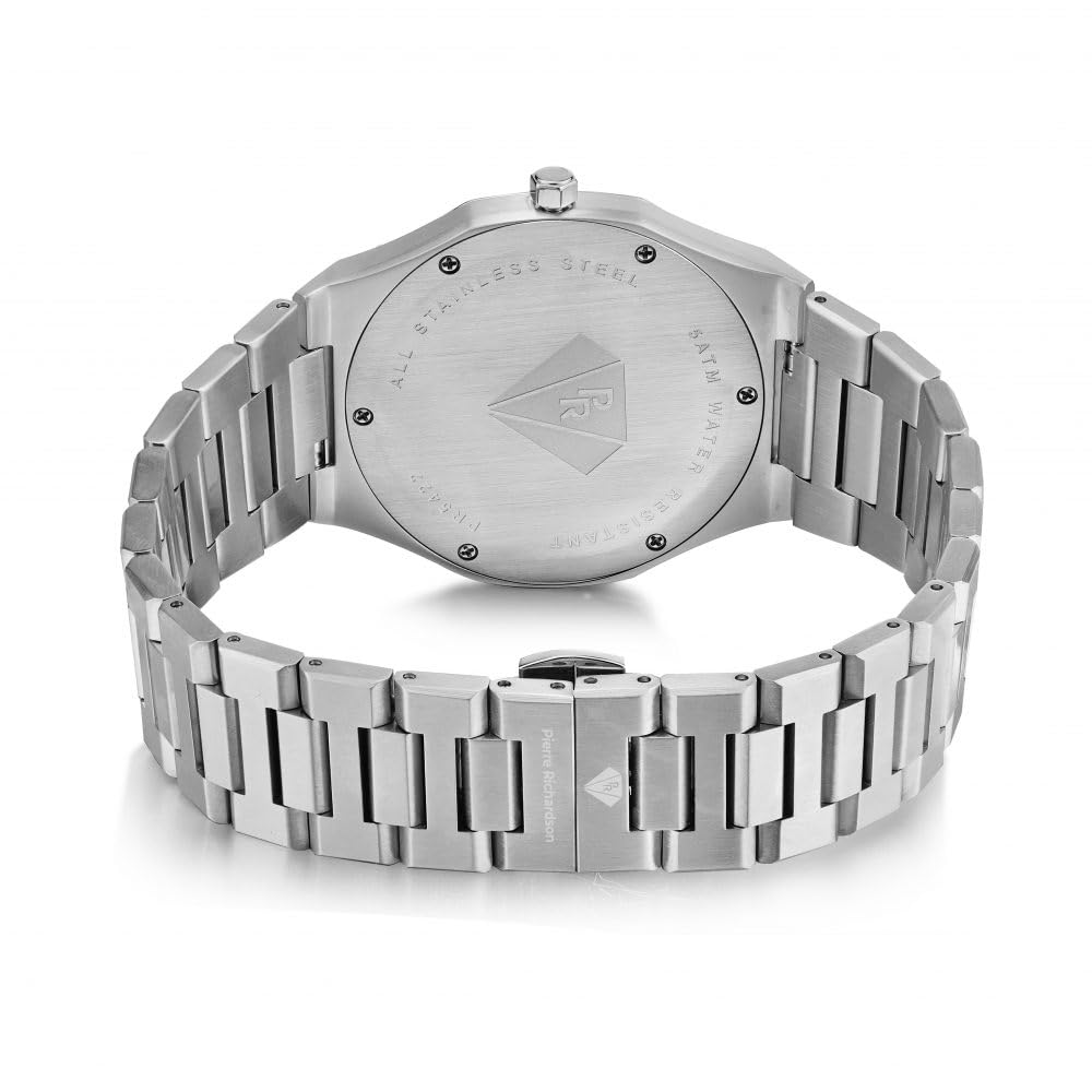 PIERRE RICHARDSON PR5422 Men’s Luxury Watch – Japanese Quartz Movement, Silver Stainless Steel, 41mm, 5ATM Water Resistant, Scratch-Resistant Sapphire Crystal Glass – Classic Dress Watch for Men
