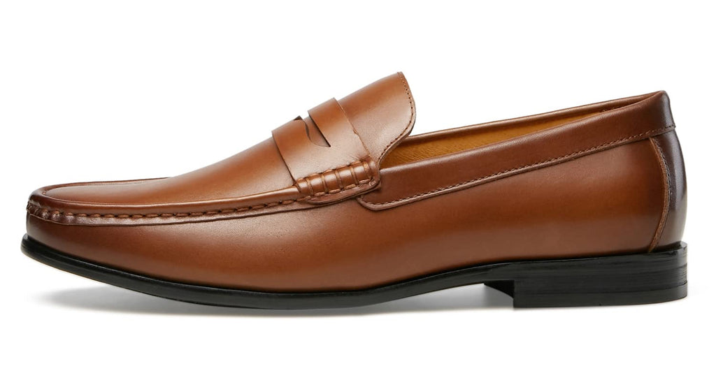 Journey West Mens Genuine Leather Dress Shoes Slip on Penny Loafers for Men Tan US 11